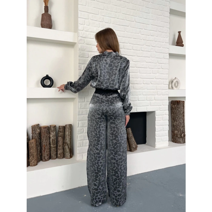 Leopar Desenli İki Takım Antrasit