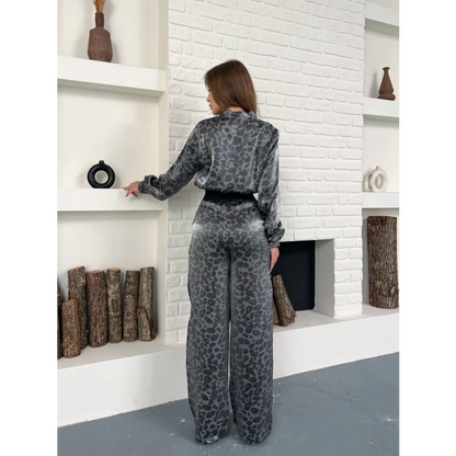 Leopar Desenli İki Takım Antrasit