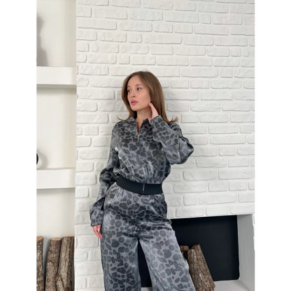 Leopar Desenli İki Takım Antrasit