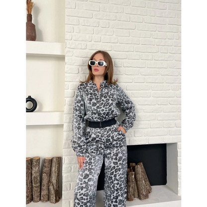 Leopar Desenli İki Takım Gri