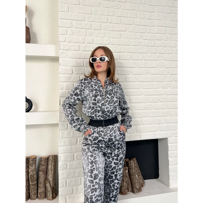 Leopar Desenli İki Takım Gri