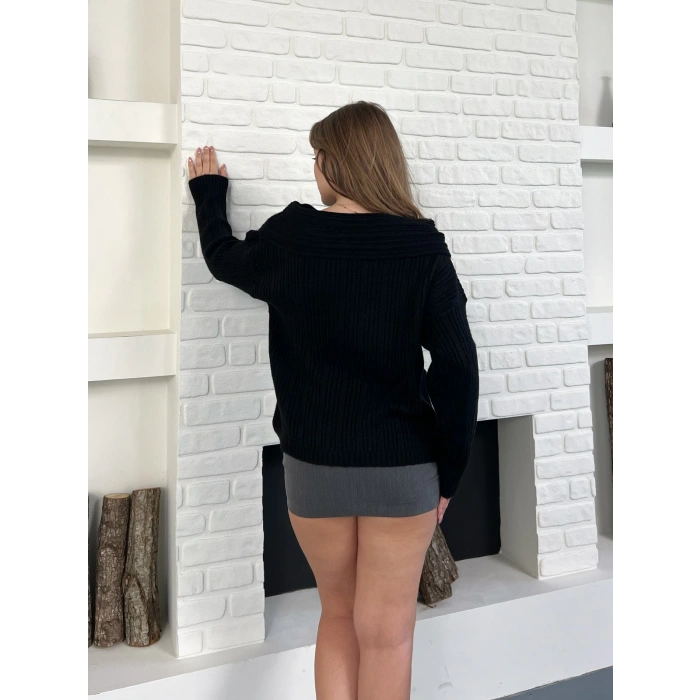 Madonna Yaka Triko Kazak Siyah