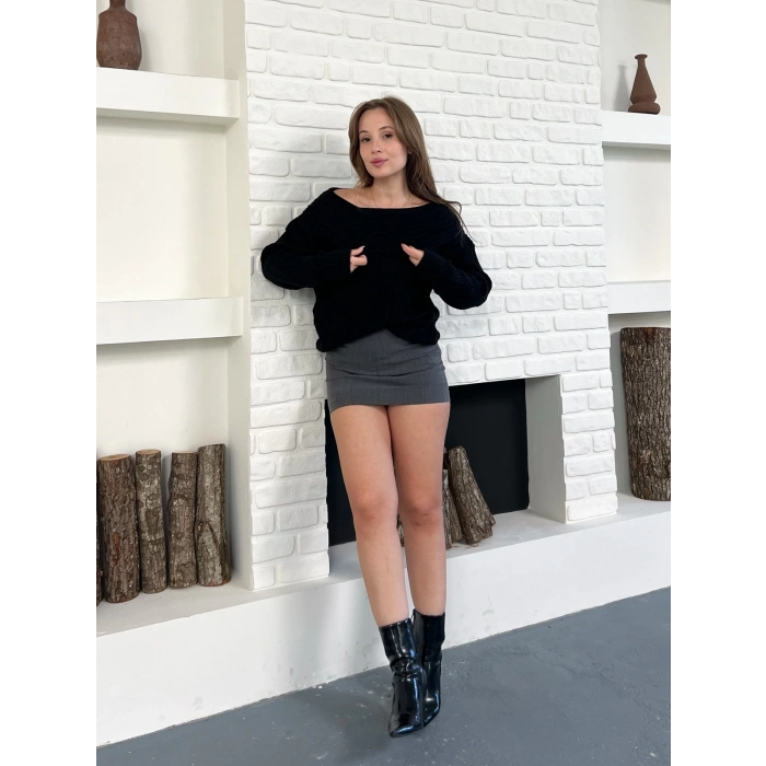 Madonna Yaka Triko Kazak Siyah