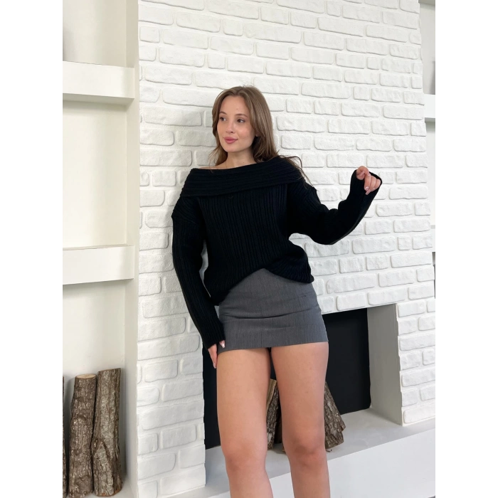 Madonna Yaka Triko Kazak Siyah