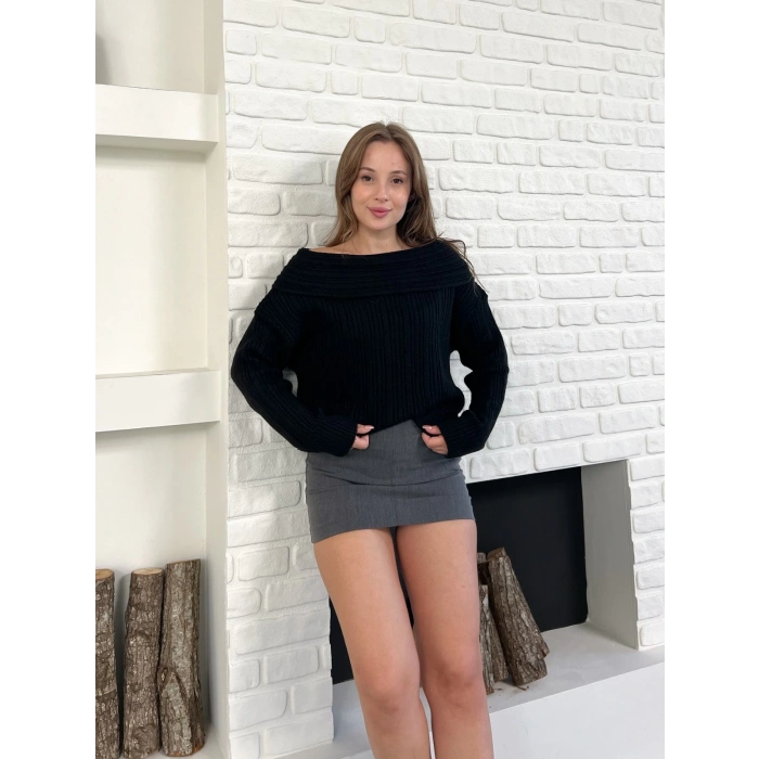 Madonna Yaka Triko Kazak Siyah