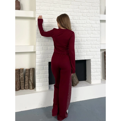 Modal Kumaş Taş Detay Takım Bordo