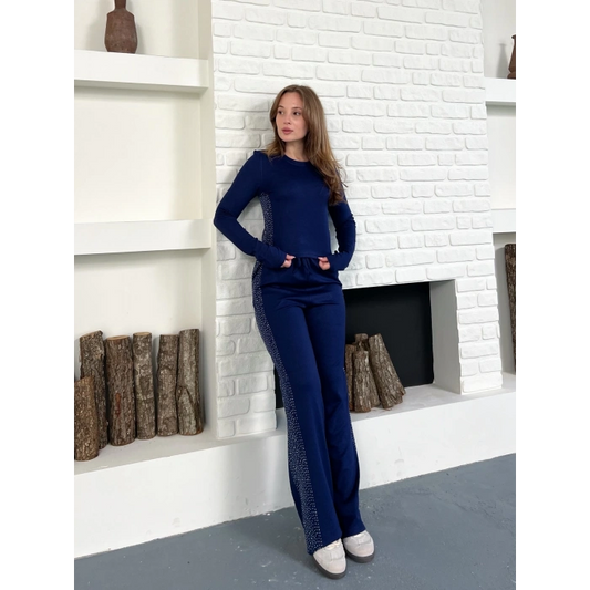 Modal Kumaş Taş Detay Takım Lacivert