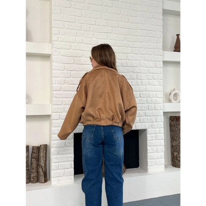 Nubuk Fermuarlı Ceket Camel