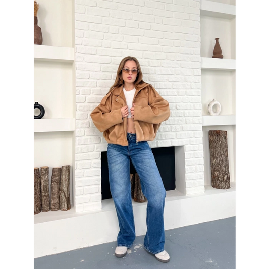 Nubuk Fermuarlı Ceket Camel