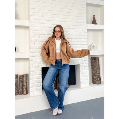 Nubuk Fermuarlı Ceket Camel