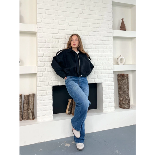 Nubuk Fermuarlı Ceket Siyah