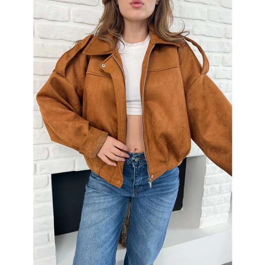 Nubuk Fermuarlı Ceket Taba