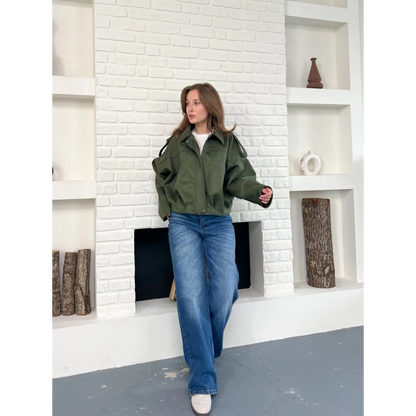 Nubuk Fermuarlı Ceket Yeşil