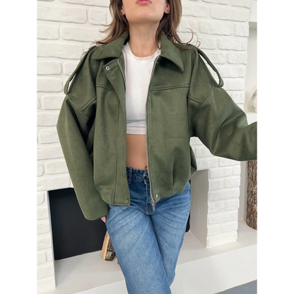 Nubuk Fermuarlı Ceket Yeşil