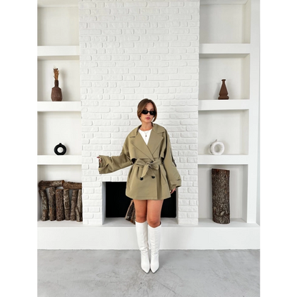 Parça Detaylı Oversize Trençkot Haki