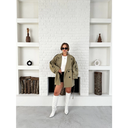 Parça Detaylı Oversize Trençkot Haki