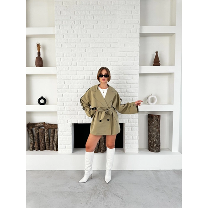 Parça Detaylı Oversize Trençkot Haki