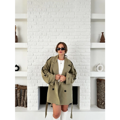 Parça Detaylı Oversize Trençkot Haki