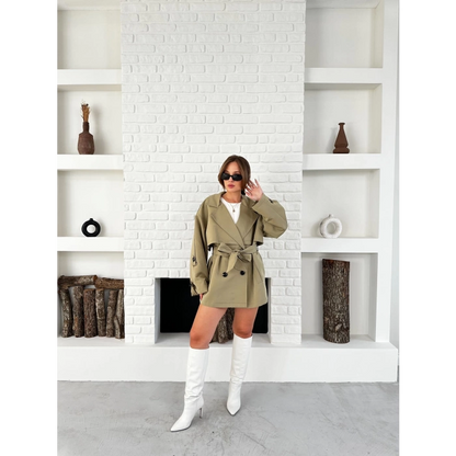 Parça Detaylı Oversize Trençkot Haki
