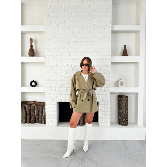 Parça Detaylı Oversize Trençkot Haki