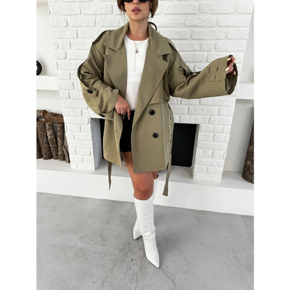 Parça Detaylı Oversize Trençkot Haki