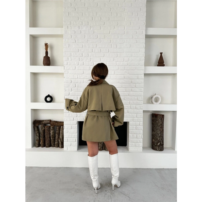 Parça Detaylı Oversize Trençkot Haki