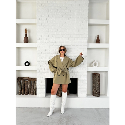 Parça Detaylı Oversize Trençkot Haki