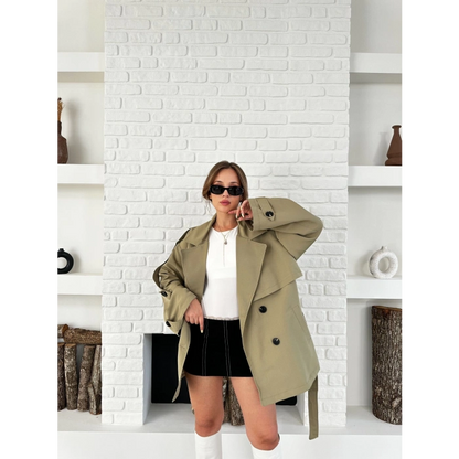 Parça Detaylı Oversize Trençkot Haki