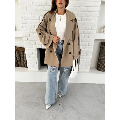 Parça Detaylı Oversize Trençkot Krem