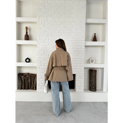 Parça Detaylı Oversize Trençkot Krem
