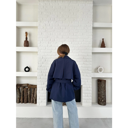 Parça Detaylı Oversize Trençkot Lacivert