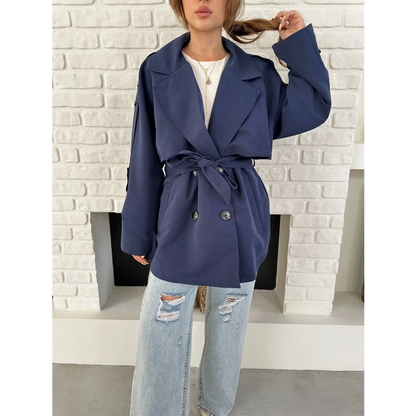 Parça Detaylı Oversize Trençkot Lacivert