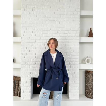 Parça Detaylı Oversize Trençkot Lacivert