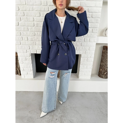 Parça Detaylı Oversize Trençkot Lacivert