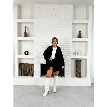 Parça Detaylı Oversize Trençkot Siyah