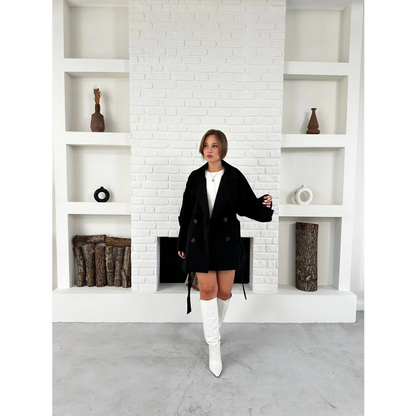 Parça Detaylı Oversize Trençkot Siyah