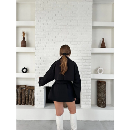 Parça Detaylı Oversize Trençkot Siyah