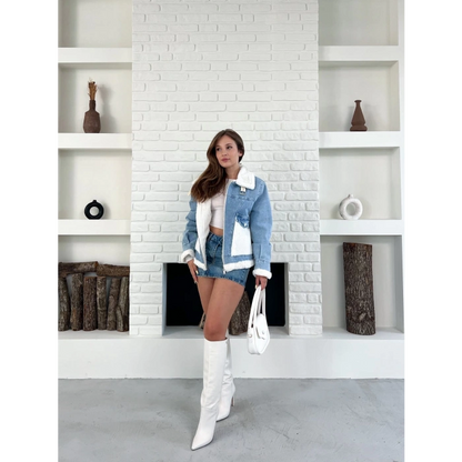 Peluş Detaylı Kot Ceket