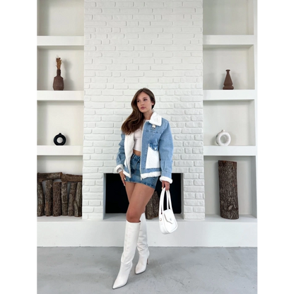 Peluş Detaylı Kot Ceket