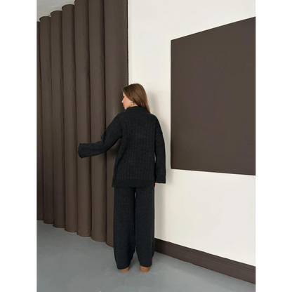 Polo Yaka Triko Pantolonlu Takım Siyah