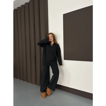 Polo Yaka Triko Pantolonlu Takım Antrasit