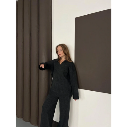 Polo Yaka Triko Pantolonlu Takım Antrasit