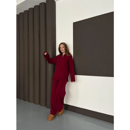 Polo Yaka Triko Pantolonlu Takım Bordo