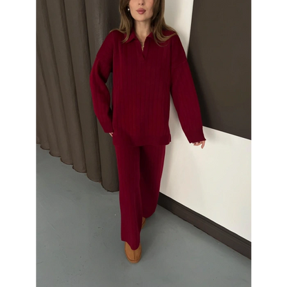 Polo Yaka Triko Pantolonlu Takım Bordo