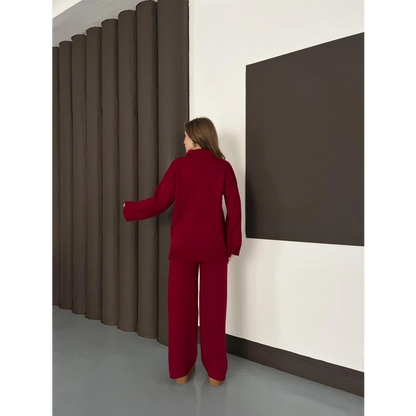 Polo Yaka Triko Pantolonlu Takım Bordo