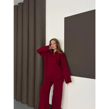 Polo Yaka Triko Pantolonlu Takım Bordo