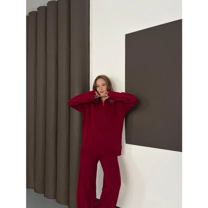 Polo Yaka Triko Pantolonlu Takım Bordo