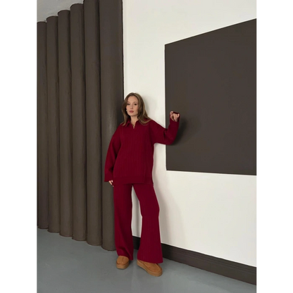 Polo Yaka Triko Pantolonlu Takım Bordo