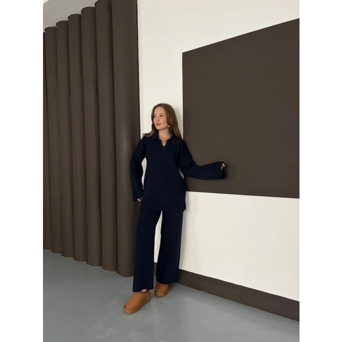 Polo Yaka Triko Pantolonlu Takım Lacivert