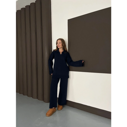 Polo Yaka Triko Pantolonlu Takım Lacivert